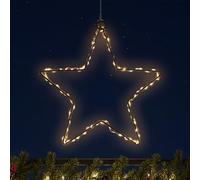 Stella luminosa in metallo, colore nero, da appendere, per esterni con timer, 80 LED, con silhouette a stella, luce bianca calda, funzionamento a batteria, per Natale, Avvento, giardino, illuminazione