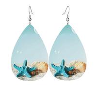 Stella marina e conchiglia orecchino in pelle per le donne goccia ciondola stampato accessori moda uso quotidiano partito, Misura unica, Pelle