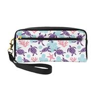Stella marina retrotartaruga, Borsa per il trucco Borsa per cosmetici Borsa da viaggio portatile da toilette Astuccio in pelle per donne e ragazze