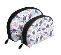 Stella marina retrotartaruga, Borsa per trucco a conchiglia Portamonete da donna Borsa da toilette piccola Borsa per cosmetici 2 pezzi