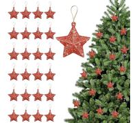 Stella Natale Albero, 24pcs Stelle Pendenti Natale, Decorazioni Stelle Pendenti, Addobbi per l'Albero di Natalia, Adatte per Natalia Appese ad Alberi di Natalino, Caminetti, Finestre(Rosso)