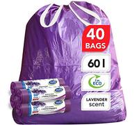 Stella Pack Sacchi Immondizia Profumati Lavanda Grandi Ecologici Resistenti 60l con Coulisse per Casa Ufficio Cucina Scuola Sacchetti Viola Robusti e Impermeabili Pratici e Sostenibili