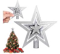 Stella per Albero di Natale, Stella glitterata per albero di Natale, Stella Brillante Argento, puntale per albero di natale, Stella Brillante, Decorazione Natalizia per La Punta dell'Albero (Argento)