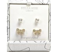 STELLA ROSE 2 Paia Sottile Placcato Oro Cristallo a Pavé Fiocco & Cuore