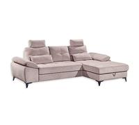 Stella Trading Auckland - Divano angolare con funzione letto, rivestimento in tessuto fenicottero, moderno divano angolare a forma di L, con cassettone e braccioli regolabili, in legno, 270 x 90 (108) х 170