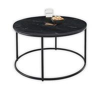 Stella Trading Belfort Tavolino Rotondo Nero con Struttura in Metallo Moderno Tavolo da Salotto con Piano in Marmo di Alta qualità, 80 x 46 x 80 cm