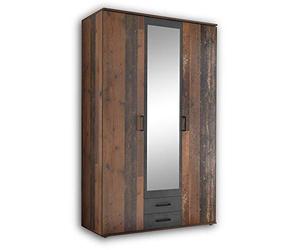 Stella Trading Chicago Armadio elegante, Molto capiente, Versatile ad ante a battente, Effetto Old Style, Ossido Di Cemento, 120 x 196 x 53.5 cm L x A x P