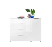 Stella Trading Comò SANTORIN Bianco con Frontale in Vetro, (Larghezza x Altezza x profondità), Legno ingegnerizzato, 135 x 99 x 40 cm (B/H/T)