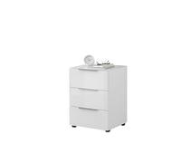 Stella Trading Comodino Santorin bianco con pannello frontale in vetro moderno con tre cassetti per letto a molle, 45 x 61 x 40 cm, materiale in legno, 45 x 61 x 40 cm (larghezza x altezza x