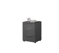 Stella Trading Comodino Santorin in antracite con frontale in vetro - Comodino moderno con tre cassetti per il vostro letto a molle - 45 x 61 x 40 cm (larghezza x altezza x profondità)