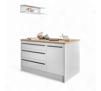 Stella Trading Denver - Isola da cucina indipendente in bianco, effetto rovere Mauvella, spaziosa isola di cottura con piano di lavoro, 145 x 91 x 90 cm (larghezza x altezza x profondità)