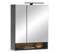 Stella Trading DENVER - Specchio da bagno con illuminazione a LED, effetto quercia, certificato FSC, 60 x 75 x 22 cm (larghezza x altezza x profondità), in legno, 60 cm