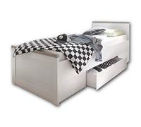 Stella Trading, Elegante letto singolo, 90 x 200 cm, con cassettone, comodo letto per camera dei ragazzi in stile rustico, pino bianco, tartufo, 96 x 90 x 205 cm (larghezza x altezza x profondità)