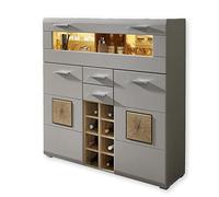 Stella Trading, Fun Plus 2, Mobile bar in basalto con applicazioni in grana di legno, contemporaneo, con illuminazione a LED, 120 x 129 x 37 cm (larghezza x altezza x profondità)