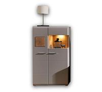 Stella Trading, Fun Plus 2, Piccola vetrina in basalto con graziose applicazioni in grana di legno, con illuminazione a LED, 80 x 139 x 37 cm (larghezza x altezza x profondità)