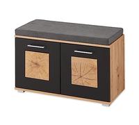 Stella Trading Fun Scarpiera con Seduta in Nero, Effetto Rovere artisano con Applicazioni in Legno di Cervello - Comoda Panca con Spazio per Il Vostro corridoio, Schuhbank