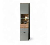 Stella Trading INA Vetrina in verde canna, effetto rovere artisano, certificata FSC, moderna vetrina con illuminazione a LED e ampio spazio di archiviazione, 45 x 200 x 36 cm (larghezza x altezza x