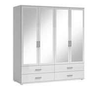 Stella Trading Ivar specchi e cassetti-Armadio Versatile a 4 Ante in Bianco, Legno ingegnerizzato, 4 Spiegeltüren