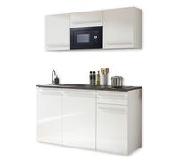 Stella Trading Jazz Moderna Senza elettrodomestici Lucido, spaziosa Cucina attrezzata con Molto Spazio, Legno ingegnerizzato, Bianco/Grigio Metallizzato, 160 x 212 x 60 cm