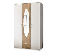 Stella Trading Kassel Anta a Specchio, Colore, Effetto, Versatile Armadio a 3 Ante per la Vostra Camera da Letto, Legno ingegnerizzato, Bianco/Rovere Artisan, 120 x 195 x 55 cm