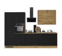 Stella Trading Laureen Moderna Senza elettrodomestici in Effetto, Colore Spaziosa Cucina attrezzata con Molto Spazio, Legno ingegnerizzato Metallo, Rovere Artisan/Nero, 310 x 211 x 60 cm