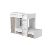Stella Trading, Letto a Castello Maxi Contemporaneo con Armadio e 2 di Riposo da 90 x 200 cm, salvaspazio, per Bambini, Effetto Legno, Rovere Sabbia/Bianco, 269 x 180 x 115 cm