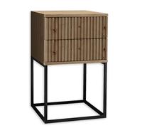 Stella Trading Marle-Comodino Moderno con cassetti e Struttura in Metallo Nero Effetto Rovere, Legno ingegnerizzato, Quercia Artisan, 40 x 65 x 38,5 cm