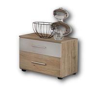 Stella Trading, Martina, Comodino in aspetto rovere San Remo, bianco, con due cassetti, per camera da letto, 46 x 40 x 41 cm