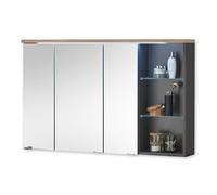 Stella Trading Memphis Armadietto Illuminazione a LED Effetto Rovere Artisan, Grigio - Specchio da Bagno con Molto Spazio, Legno ingegnerizzato, Spiegelschrank