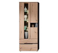 Stella Trading Memphis-Vetrinetta in Legno di Quercia, Illuminazione a LED e Molto Spazio, Rovere Artisan/Grafite, 75 x 197 x 38 cm