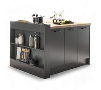 Stella Trading Mykonos Moderna isola da cucina indipendente in grafite, effetto rovere Evoke certificato FSC, ampia isola di cottura con piano di lavoro, 158 x 91 x 90 cm (larghezza x altezza x