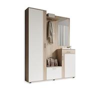 Stella Trading, PATENT Set mobili da ingresso in rovere sonoma, bianco, moderno con specchio, 145 x 184 x 29 cm