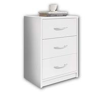 Stella Trading PEPE, Comodino da notte, bianco, linea essenziale con 3 cassetti che si abbina facilmente a ogni camera da letto, 39 x 54 x 28 cm, L x A x P