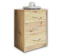 Stella Trading PEPE, Comodino da notte, effetto rovere artigianale, linea essenziale con 3 cassetti che si abbina facilmente a ogni camera da letto, 39 x 54 x 28 cm, L x A x P