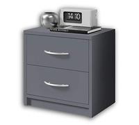 Stella Trading PEPE, Comodino da notte, grigio grafite, linea essenziale con 2 cassetti che si abbina facilmente a ogni camera da letto, 39 x 39 x 28 cm, L x A x P