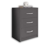 Stella Trading PEPE, Comodino da notte, grigio grafite, linea essenziale con 3 cassetti che si abbina facilmente a ogni camera da letto, 39 x 54 x 28 cm, L x A x P