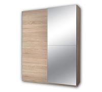 Stella Trading PULS, Armadio elegante con molto spazio e anta con specchio, Armadio versatile ad ante scorrevoli in rovere Sonoma, 170 x 195 x 58 cm (larghezza x altezza x profondità)