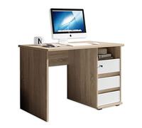 Stella Trading Scrivania Primus 1 con cassetti, Rovere Sonoma, Bianco, scrivania per Computer, per Home Office, capiente e con ripiano Aperto, 110 x 75 x 65 cm (Larghezza x Altezza x profondità)