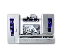 Stella Trading Spirit Plus Set Completo da Parete in Bianco Lucido - Moderno Armadio con Illuminazione LED Blu per Il Vostro Soggiorno, 330 x 209 x 47 cm