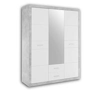 Stella Trading Stone, Elegante Molto Spazio e Anta a Specchio, Versatile Armadio con Ante girevoli, Effetto Cemento e Bianco, Legno ingegnerizzato, 152 x 198 x 55 cm