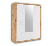 Stella Trading Stone, Elegante Molto Spazio e Anta a Specchio, Versatile Armadio con Ante girevoli, Effetto Rovere artisano e Bianco, Legno ingegnerizzato, 151 x 198 x 55 cm