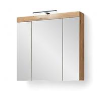 Stella Trading Tarawa - Armadietto a specchio con illuminazione a LED, effetto rovere Evoke, certificato FSC, 80 x 77 x 17 cm (larghezza x altezza x profondità)
