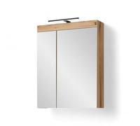 Stella Trading Tarawa - Armadio a specchio con illuminazione a LED, effetto rovere Evoke, certificato FSC, con ampio spazio di archiviazione, 60 x 77 x 17 cm (larghezza x altezza x profondità)