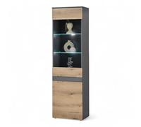 Stella Trading Taylor-Vetrina, Effetto evocato, Moderno Armadio con Illuminazione a LED e Molto Spazio, Legno ingegnerizzato, Antracite/Rovere Evoke, 55 x 192 x 38 cm