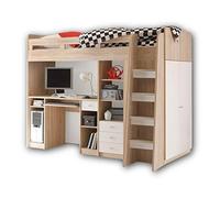 Stella Trading Unit Moderno Letto a soppalco con scrivania e Armadio, Quercia, Rovere Sonoma/Bianco, 90 x 200 cm