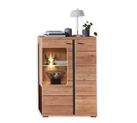 Stella Trading Vetrina in legno antico massiccio, effetto rovere antico con certificazione FSC, moderna vetrina con illuminazione a LED e molto spazio di archiviazione, 90 x 134 x 38 cm (larghezza x