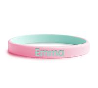 Stellasticker Braccialetto SOS Bicolore per bambini nome e numero di telefono ad alta visibilità. Ideale al mare, vacanze e gite. Resistente e impermeabile. (Rosa chiaro-Verde menta)