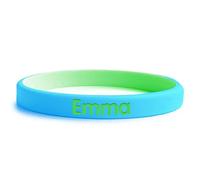 Stellasticker Braccialetto SOS Bicolore per bambini nome e numero di telefono ad alta visibilità. Ideale al mare, vacanze e gite. Resistente e impermeabile. (Azzurro-Verde)