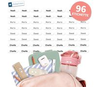 Stellasticker - Etichette Adesive Mini personalizzate per bambini - Adatte ai piccoli oggetti. Resistenti in lavastoviglie. Sfondo bianco e testo colorato. Dim 2 x 0,4 cm. (Nero, 96)