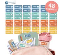Stellasticker - Etichette adesive personalizzate con nome, cognome e icona - Ideali su libri, quaderni, materiale scolastico. Resistenti lavastoviglie e microonde. (4x1,6cm) (Colourful, 48)